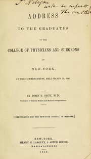 Cover of: Address to the graduates of the College of Physicians and Surgeons of New-York, at the commencement, held March 12, 1846