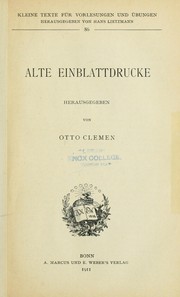 Cover of: Alte Einblattdrucke by Otto Constantin Clemen