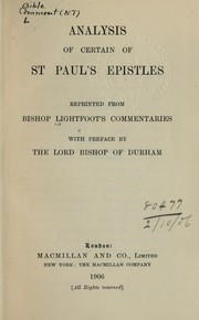 Cover of: Analysis of certain of St. Paul