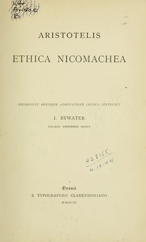 Aristotelis Ethica Nicomachea by Aristotle