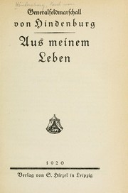 Cover of: Aus meinem Leben by Paul von Hindenburg