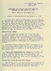 Cover of: Background for Finance Committee markup on Sections 502 and 1006 of S. 1739: Water development resources act.