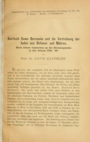 Cover of: Barthold Dowe Burmania und die Vertreibung der Juden aus Böhem und Mähren by David Kaufmann