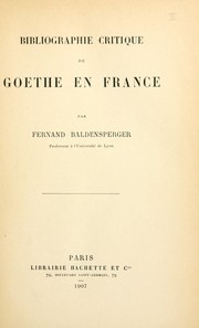 Cover of: Bibliographie critique de Goethe en France.