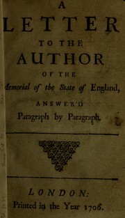 Cover of: A Letter to the author of The memorial of the state of England answer'd paragraph by paragraph