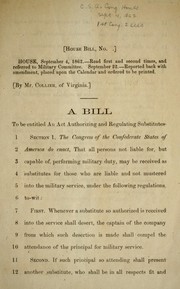 Cover of: A bill to be entitled An act authorizing and regulating substitutes