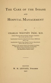 Cover of: The care of the insane and hospital management by Charles Whitney Page