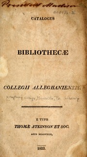 Cover of: Catalogus bibliothecae collegii Alleghaniensis