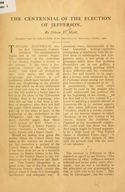 Cover of: The centennial of the election of Jefferson