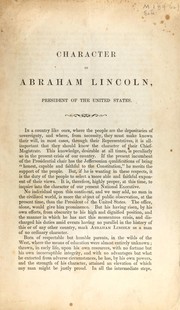 Cover of: Character of Abraham Lincoln by Hudson, Charles