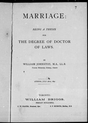 Cover of: Marriage, being a thesis for the degree of Doctor of Laws