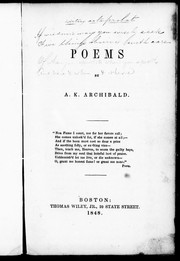 Cover of: Poems by A. K. Archibald