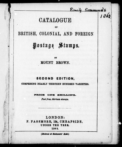 Catalogue of British, colonial, and foreign postage stamps by by Mount Brown.