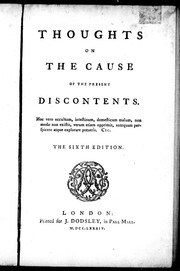 Cover of: Thoughts on the cause of the present discontents by Edmund Burke