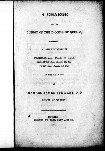 cover of A charge to the clergy of the Diocese of Quebec