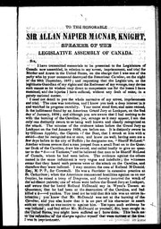 Cover of: To the honorable Sir Allan Napier Macnab, Knight, speaker of the Legislative Assembly of Canada
