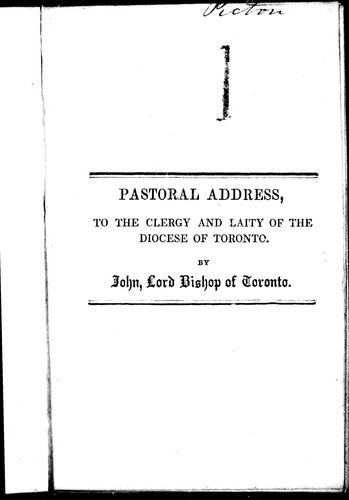 cover of Pastoral address, to the clergy and laity of the Diocese of Toronto