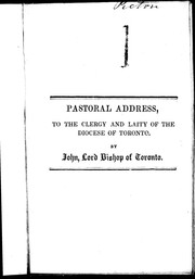 Cover of: Pastoral address, to the clergy and laity of the Diocese of Toronto