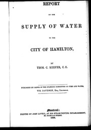 Cover of: Report on the supply of water to the city of Hamilton
