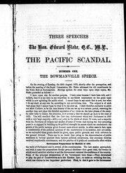 Cover of: Three speeches on the Pacific scandal