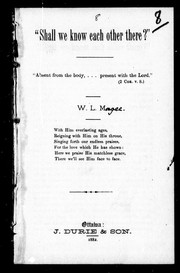 Cover of: "Shall we know each other there?" by W. L. Magee, W. L. Magee