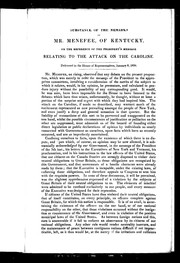 Cover of: Substance of the remarks of Mr. Menefee, of Kentucky, on the reference of thepresident's message relating to the attack on the Caroline: delivered in the House of Representatives, January 8, 1838