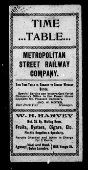 Time table [of the] Metropolitan Street Railway Company by Metropolitan Street Railway Company (Toronto, Ont.).