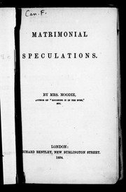 Cover of: Matrimonial speculations by Susanna Moodie
