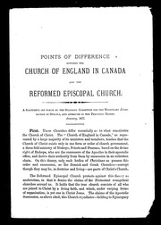 Points of difference between the Church of England in Canada and the Reformed Episcopal Church by Reformed Episcopal Church