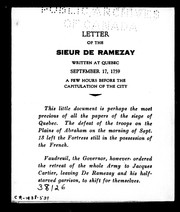 Cover of: Letter of the sieur De Ramezay written at Quebec September 17, 1759 a few hours before the capitulation of the city
