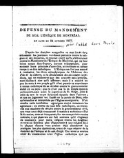 Cover of: Défense du mandement de Mgr. l'évêque de Montréal: en date du 24 octobre 1837