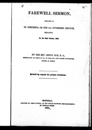 Cover of: Farewell sermon, preached in St. Stephen's, or the 2nd Inverness Church, Megantic, on the 22nd October, 1854