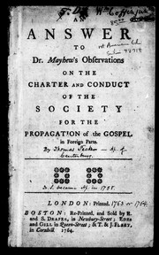 Cover of: An answer to Dr. Mayhew's observations on the charter and conduct of the Society for the Propagation of the Gospel in Foreign Parts