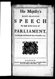 Cover of: His Majesty's most gracious speech to both Houses of Parliament, on Thursday the thirteenth day of November, 1755
