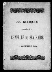 Cover of: SS. reliques exposées à la chapelle du séminaire: 12 novembre 1896