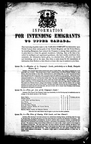 Cover of: Information for intending emigrants to Upper Canada