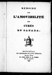 Cover of: Mémoire sur l'amovibilité des curés en Canada