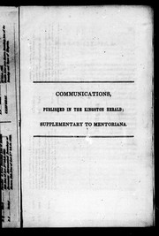 Communications published in the Kingston Herald, supplementary to Mentoriana by Subscriber