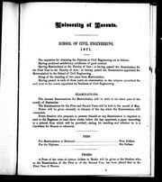 Cover of: University of Toronto, School of Civil Engineering, 1871