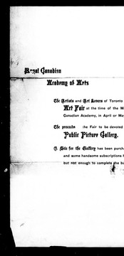 Cover of: The Artists and art lovers of Toronto propose to hold an art fair at the time of the meeting of the Royal Canadian Academy, in April or May ...