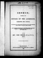 Cover of: Sermon, preached in the Church of the Ascension, Hamilton, Ont., Canada: on the 3rd of July, 1870, the Sunday following the day of the lamentable yacht accident, by which the three children, Amy Florence, Constance Ada, and Irene Augusta Margaret Donalda, daughters of Thos. Swinyard, Esq., lost their lives