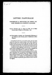 Cover of: Lettre pastorale concernant la sépultre de Joseph Guibord membre de l'Institut Canadien by Église catholique. Diocèse de Montréal. Évêque (1840-1876 : Bourget)
