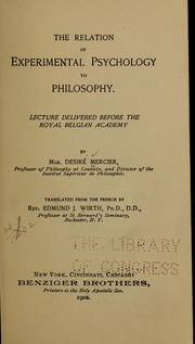 Cover of: The relation of experimental psychology to philosophy. by Désiré Félicien Francois Joseph Mercier, cardinal