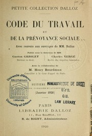 Cover of: Code du travail et de la prévoyance sociale--