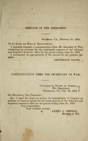 Cover of: Communication from the Secretary of War by Confederate States of America. War Dept.