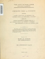 Cover of: Comparative tables and statements classifying according to general source, the revenues of the "general fund for the reduction of taxation" and also the surplus revenues of sinking fund, no. 1 and of sinking fund for the payment of interest which surpluses were paid into the general fund.