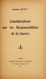 Cover of: Considérations sur les responsabilités de la guerre