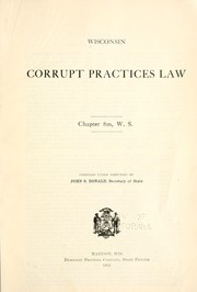 Cover of: Wisconsin Corrupt Practices Law: Chapter 8M, W.S.