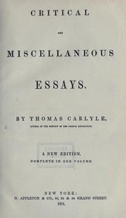 Cover of: Critical and miscellaneous essays