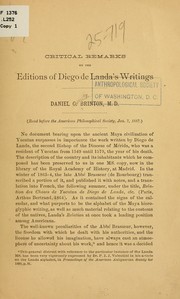 Cover of: Critical remarks on the editions of Diego de Landa's writings by Daniel Garrison Brinton, Daniel Garrison Brinton